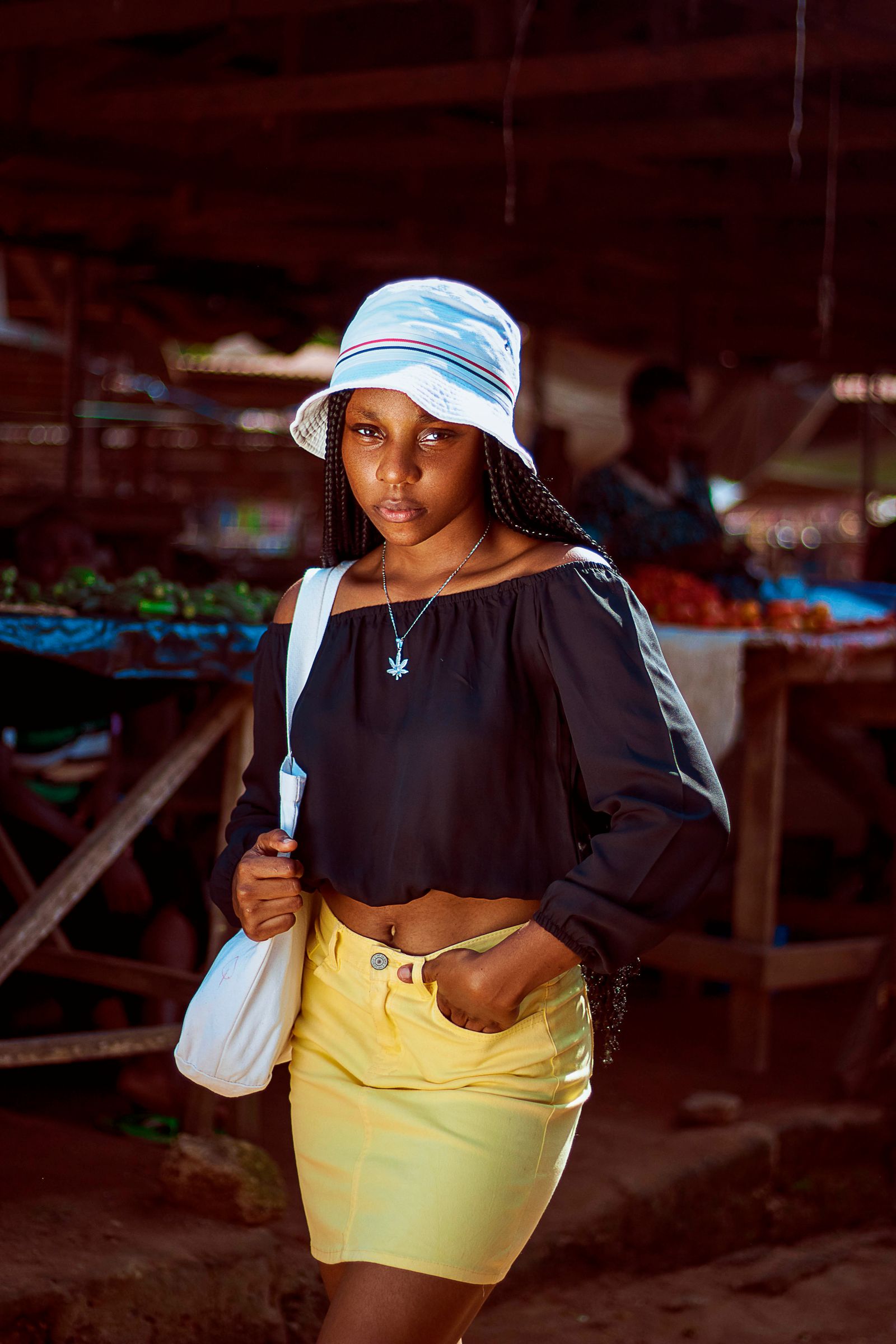 A woman enjoying a day at an outdoor market